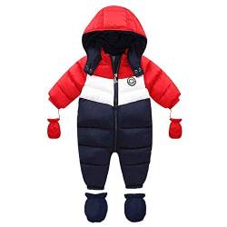 Bestgift Unisex Winter-Schneeanzug für Babys, Kleinkinder, Hoodie, Footie, Strampler, Outwear-Mantel Gr. 12-18 Monate, Rot-Marineblau von Bestgift