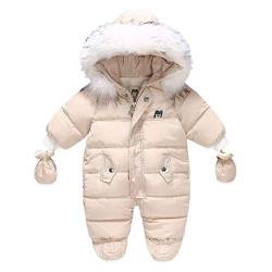 Bestgift Unisex Baby Winter Schneeanzug Kleinkind Hoodie Footie Strampler Outwear Mantel Gr. 12-18 Monate, beige von Bestgift