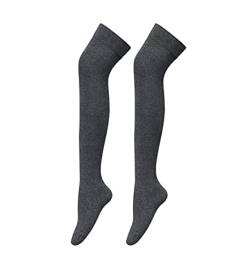 Bestjybt Extra lange Oberschenkelhohe Damen-Socken, Baumwolle, Overknee-Strümpfe - Grau - Einheitsgröße von Bestjybt