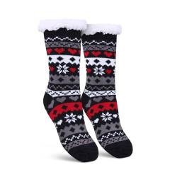 Bestlivings Haussocken Damen mit Teddyfutter - Hüttensocken mit Anti-Rutsch-Sohle - ABS Norweger Socken Herz - Kuschelsocken Einheitsgröße Stopper (Schwarz (1 Paar)) von Bestlivings