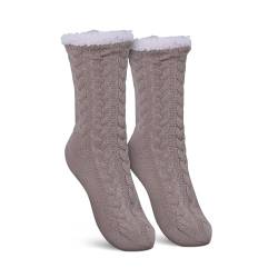 Bestlivings Haussocken Damen mit Teddyfutter - Hüttensocken mit Anti-Rutsch-Sohle - ABS Norweger Socken Zopfmuster - Kuschelsocken Einheitsgröße Stopper (Beige (1 Paar)) von Bestlivings