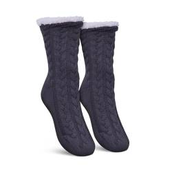 Bestlivings Haussocken Damen mit Teddyfutter - Hüttensocken mit Anti-Rutsch-Sohle - ABS Norweger Socken Zopfmuster - Kuschelsocken Einheitsgröße Stopper (Grau (1 Paar)) von Bestlivings