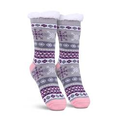 Bestlivings Stoppersocken Damen mit Teddyfutter Haussocken - Hüttensocken mit Anti-Rutsch-Sohle - ABS Norweger Socken Zopfmuster - Kuschelsocken Einheitsgröße (Grau (1 Paar)) von Bestlivings