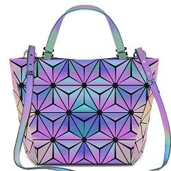 BestoU Damen Handtaschen Gitter Design Geometrische Leuchtende Tasche Schwarz PU-Leder Einzigartige Geldbörsen Frauen Umhängetasche (Leuchtende 1) von BestoU