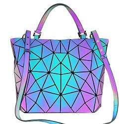 BestoU Damen Handtaschen Gitter Design Geometrische Leuchtende Tasche Schwarz PU-Leder Einzigartige Geldbörsen Frauen Umhängetasche von BestoU