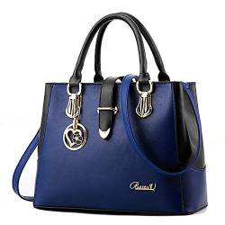 Damen Handtaschen Schwarz groß taschen Leder moderne damen handtasche gross schultertasche Frauen Umhängetasche (Blau) von BestoU