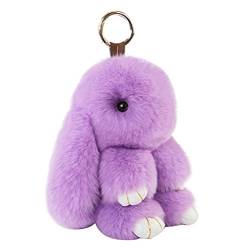 Schöne Kaninchen Anhänger Weiches Fluffiges Kaninchen Häschen Puppen Auto Keychain Charme Schlüsselring Handtaschen Anhänger Dekor Familien Freunde (Lila, 13cm) von Bestowal