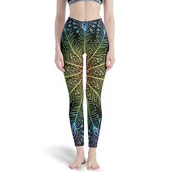 Bestwe Mandala Lotus Federn Damen Yogahose Sporthose Lange High Waist Blinkdicht Leggins Fitnesshose Laufhose Freizeithose Gym Workout Leggings White m von Bestwe