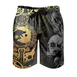 Bestwe Wikinger Wolf Totenkopf Herren Badehose Badeshorts Kurz Schnelltrockend Beachshorts Boardshorts Strandhose Sporthose Swim Shorts White 4XL von Bestwe