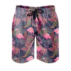 Flamingo Blätter Badehose Herren Badeshorts Kurz Schnelltrockend Beachshorts Boardshorts Strandshorts Trainingshose Swim Shorts White 6XL von Bestwe