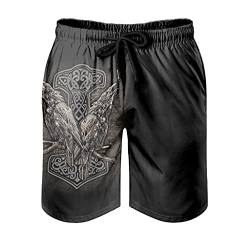 Wikinger Rabe Hammer Badehose für Herren Jungen Badeshorts für Männer Kurz Schnelltrockend Beachshorts Boardshorts Strandhose Sporthose Freizeithose White 2XL von Bestwe