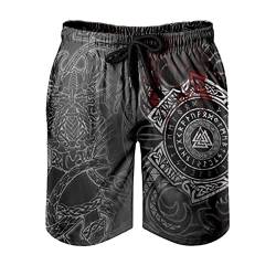 Wikinger Runen Rabe Badeshorts für Männer Jungen Badehose für Herren Kurz Schnelltrockend Beachshorts Boardshorts Strandshorts Sporthose Swimming Trunks White 4XL von Bestwe