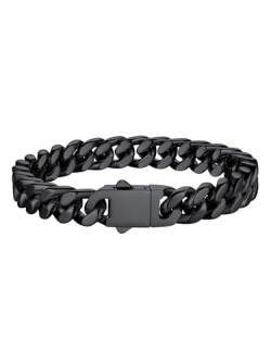 Bestyle Armband Herren Schwarz Panzerkette Armbänder für Herren Edelstahl Glieder Armband für Männer Jungen Armkette Hip Hop Rapper Modeschmuck 9mm Breit, 21cm Lang von Bestyle