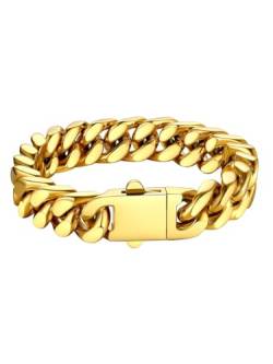 Bestyle Armband für Männer Herren 12,5MM breit Fashion Kettenarmband Damen Kubanische Miami Armkette Länge 19cm Goldkette mit Geschenkbox von Bestyle