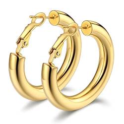 Bestyle Creolen Gold 30mm Groß Kreis Edelstahl Clip Ohrringe Accessoire Helix Ohrpiercings Modeschmuck für Frauen Mädchen von Bestyle