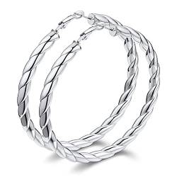 Bestyle Creolen Silber Klein 80mm Damenohrringe Edelstahl Klappcreolen Hypoallergen Hoop Earrings Unisex Ohrschmuck Geschenk für Frauen Mädchen von Bestyle