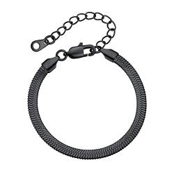 Bestyle Damen Flaches Schlangenarmband aus Edelstahl Handkette 5mm Breite Freundschaftsarmbänder Gliederarmband Verstellbare 16+5cm Schwarz von Bestyle