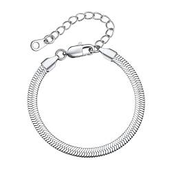 Bestyle Damen Flaches Schlangenarmband aus Edelstahl Handkette 5mm Breite Freundschaftsarmbänder Gliederarmband Verstellbare 16+5cm Silber von Bestyle