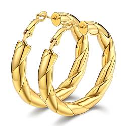 Bestyle Damenohrringe Goldene Creolen für Frauen Mädchen Edelstahl Hoop Earrings 30mm Durchmesser Ohrpiercing Wasserfester Unisex Ohrchmuck von Bestyle
