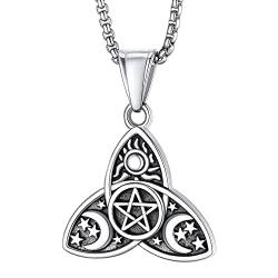 Bestyle Dreifach Mond Halskette Triple Moon Göttin Anhänger Ketten für Damen Herren Hexagramm Kette Herren Amulett Wiccan Schmuck | Silber von Bestyle