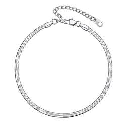 Bestyle Edelstahl Fußkette Schlangenkette 3mm breit Fußkettchen Frauen Sommer Accessoire Verstellbare 22+5cm Barfuß Strand Knöchelkette Silber von Bestyle