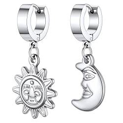 Bestyle Edelsthal Damen Ohrring, Creolen mit Asymmetrische Sonne-Mond-Ohrhänger, Earrings Aesthetic Silber von Bestyle