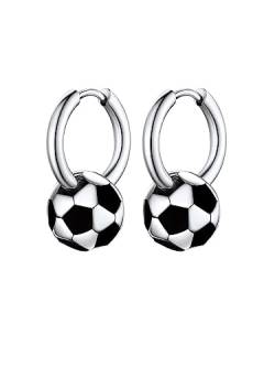 Bestyle Fußball Ohrringe für Jungs Herren Damen Ohrhänger Creolen aus Edelstahl Ohrschmuck Nickelfrei Silber als Geschenk zum Geburtstag, Weihnachten, Valentinstag von Bestyle