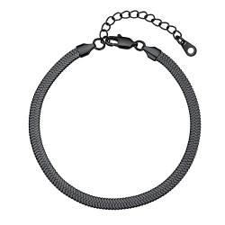 Bestyle Fußkette Basic Schlangenkettchen 316L Edelstahl Sommer Accessoire für Frauen Mädchen Ankle Chain breite 5mm Verstellbare 22+5cm Schwarz von Bestyle