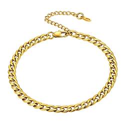 Bestyle Gold Damen Fußkette Cubankette Fußkettchen 5mm breit Sommer Barfuß Strand Knöchelkette Edelstahl Fußschmuck Verstellbare 22+5cm für Frauen Mädchen von Bestyle