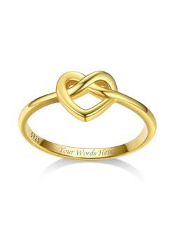 Bestyle Gold Herzring Silber 925, Eheringe Promise Verlobungsring Paar Ring Knotted Heart Fingerring mit Gravur, Hochzeit Valentinstag Schmuck Accessoire, Ringgröße 57 von Bestyle