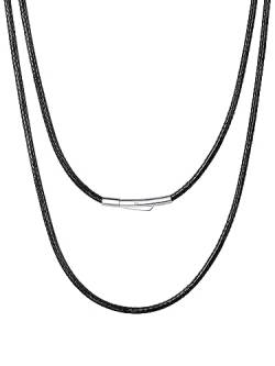 Bestyle Halskette Herren geflochten Leder-Band 2MM Halskette für Anhänger Damen Schwarz Choker Kette mit Hebelverschluss 55cm Kautschuk Halsband unisex Geburtsgeschenk von Bestyle