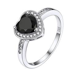 Bestyle Herz Ring 925 Sterling Silber Solitärring mit 5A Schwarzer Zirkonia Verlobungsringe Kristall Versprechen Ringe Frauen Damen Ehering Hochzeit 57 von Bestyle