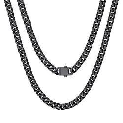 Bestyle Kette Herren Edelstahl Panzerkette 5mm Kubanische Gliederkette Halskette Schwarz Hip Hop Schmuck für Männer Frauen Jungen Kettenlänge 55cm von Bestyle