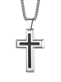 Bestyle Kette mit Kreuz Herren Kreuz Anhänger Edelstahl Cross Necklace Jesus Halskette Christentum Schmuck für Frauen Jungen, Silber, Länge 55+5cm von Bestyle