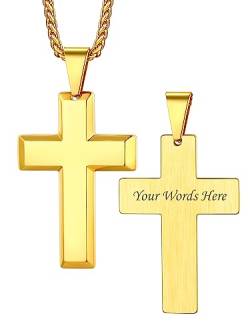 Bestyle Kreuz Kette Herren Kreuz Anhänger Edelstahl Cross Necklace Jesus Halskette mit Gravur Christentum Schmuck für Frauen Jungen, vergold, Länge 55+5cm von Bestyle