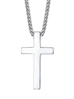 Bestyle Kreuzkette Silber Herren Cross Necklace Edelstahl Cross Halskette Christlich Kreuz Anhänger 55+5cm Religiöse Geschenk für Frauen Jungen, Silber, Länge 55+5cm von Bestyle