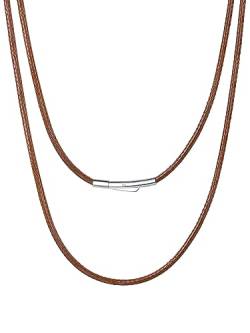 Bestyle Leder-Band Halskette 2mm Herren Choker Kette 55cm Kautschukband Kette Braun Lederschmuck mit Hebelverschluss Geschenke für Jungs,Freunde,Liebe von Bestyle