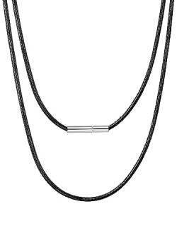 Bestyle Lederkette geflochten 2mm Herren Wachsschnur Kette 61cm lang Collier Halsreif Schwarze Halskette mit Edelstahl Verschluss Modernes Kautschukseil für Männer Jungen Frauen von Bestyle