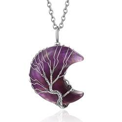 Bestyle Mond Anhänger Halskette Lebensbaum Wicklung Kristall Kette Anhänger Heilstein Glücksbringer Pärchen Amethyst Kette Freundschaftskette für Damen Herren Geschenk von Bestyle