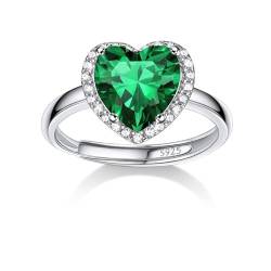 Bestyle Mondstein Ring Silber 925 Damen Verstellbare Ringe mit Geburtsstein Mai Fingerringe Herz-Ehering Smaragd Schmuck für Mädchen von Bestyle