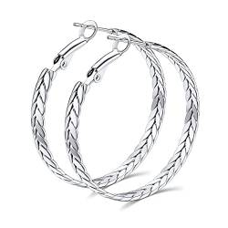 Bestyle Ohrringe für Damen 40mm groß Dünne Creolen Edelstah Ohrpiercing Silber Klappcreolen Unisex Ohrschmuck Geschenke für Mütter, Freundin, Mädchen von Bestyle