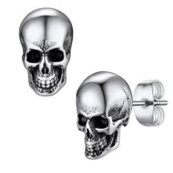 Bestyle Ohrstecker für Herrem Damen Totenkopf Keltische Knoten Ohrringe aus Edelstahl Schädel Ohrringe Skull Punk Earrings Halloween Schmuck Weiß von Bestyle