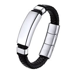 Bestyle Premium Lederarmband Herren 21cm Armbänder mit Magnetverschluss geflochten Echtleder Armkette Armschmuck Accessoire, Silber von Bestyle