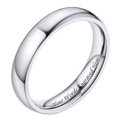 Bestyle Ring Damen Herren Edelstahl Verlobungsringe mit Gravur 4mm Ehering Partnerringe Größe 57 Silber Personalisiertes Geschenk für Geburtstag Weihnachten Valentinstag von Bestyle