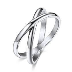 Bestyle Ring Damen aus Edelstahl Wickelring Doppel-Ring Fingerring Ehering Verlobungsring Partnerringe Silber #4 von Bestyle