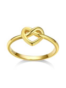 Bestyle Ring mit Herz 925 Frauen Goldring Damen Knotted Heart Fingerring Eheringe Hochzeitsringe Modeschmuck, Ringgröße 65 von Bestyle