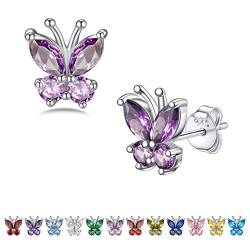 Bestyle Schmetterling Ohrringe Kinder Damen Mädchen Lila Schmetterling Kristall Ohrstecker 925 Sterling Silber Butterfly Earrings Geburtstag Geschenke für Mutter Ehefrau von Bestyle