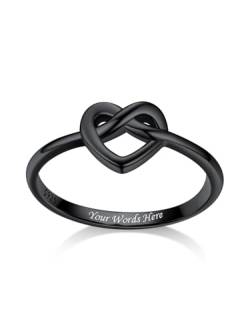 Bestyle Schwarz Herzring 925 Silber Ehering mit Textgravur, Personalisierbarer Partnerring Verlobungsring Herz Liebering, Hochzeit Valentinstag Schmuck Accessoire, Ringgröße 54 von Bestyle