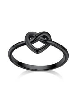 Bestyle Schwarz Herzring Silber 925, Eheringe Promise Verlobungsring Paar Ring Knotted Heart Fingerring Hochzeit Valentinstag Schmuck Accessoire, Ringgröße 57 von Bestyle