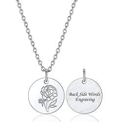 Bestyle September Geburtsmonat Halskette mit Geburtsblume Anhänger Pfingstrose Personalisiertes Geburtstag Geschenk für Frauen Herren von Bestyle